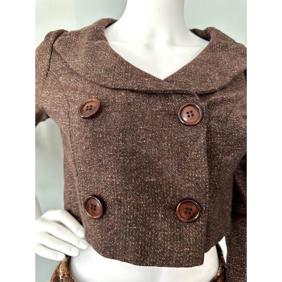 Vintage 90s Cropped Brown Double-Breasted Blazer Jacket Top size Junior XS - Picture 6 of 9